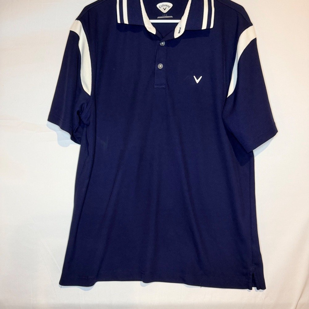 Callaway Mens Golf Polo Shirt Navy Blue White Contrast Short Sleeve Size Large